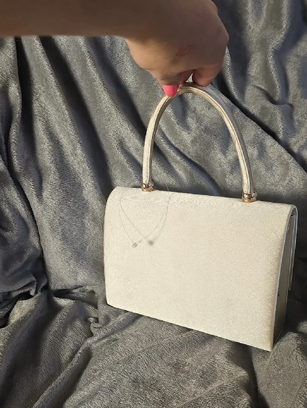 Cream Top-Handle Satchel with Crystal Knot Accent & Crossbody Chain AC